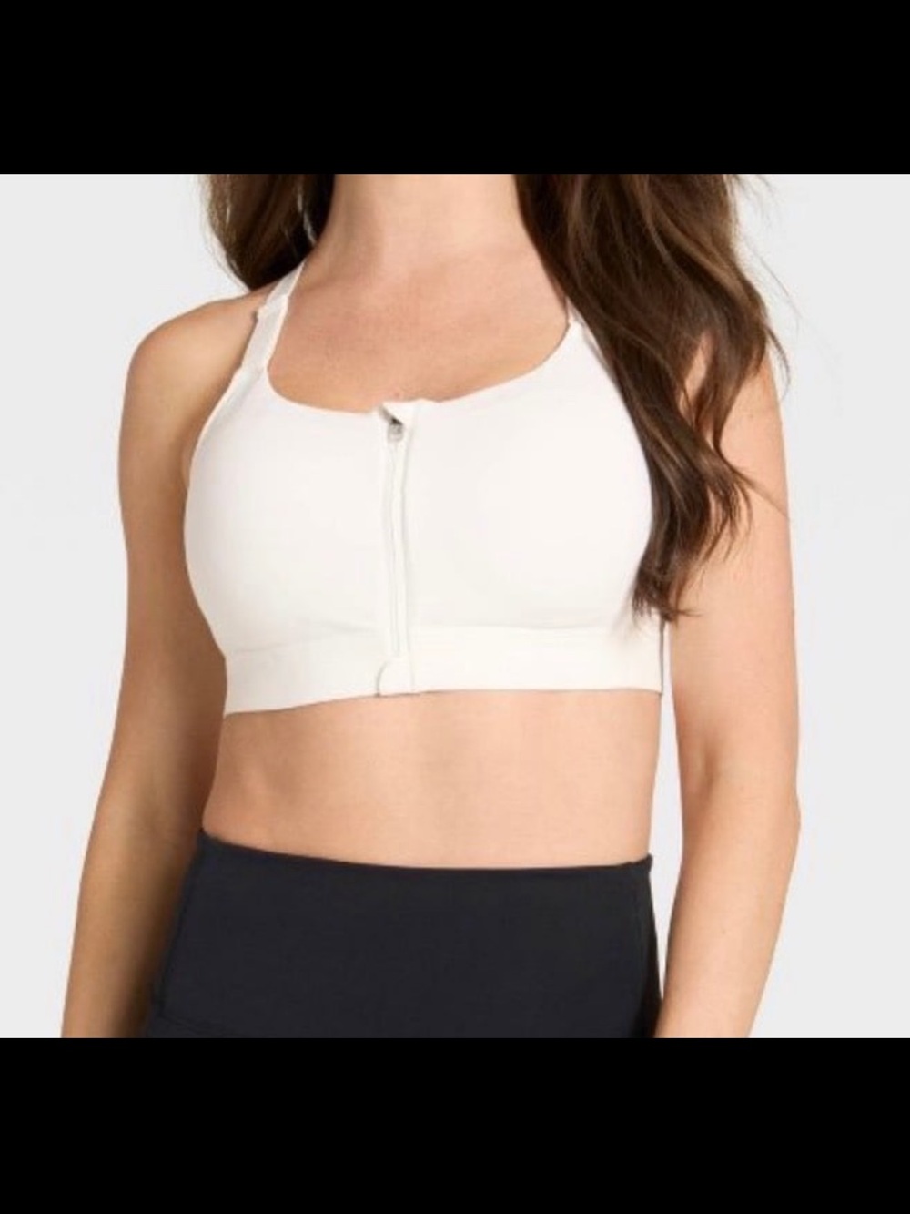 Front-Zip White Sports Bra -m